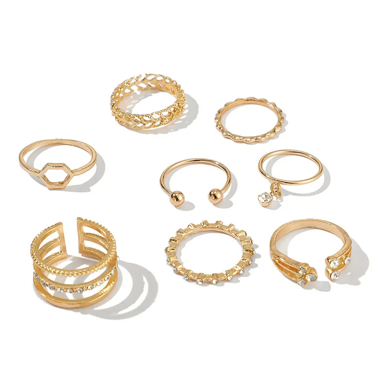 Gold Plated Knuckle Rings for Women Jewelry Latest Design Crystal Rings Set