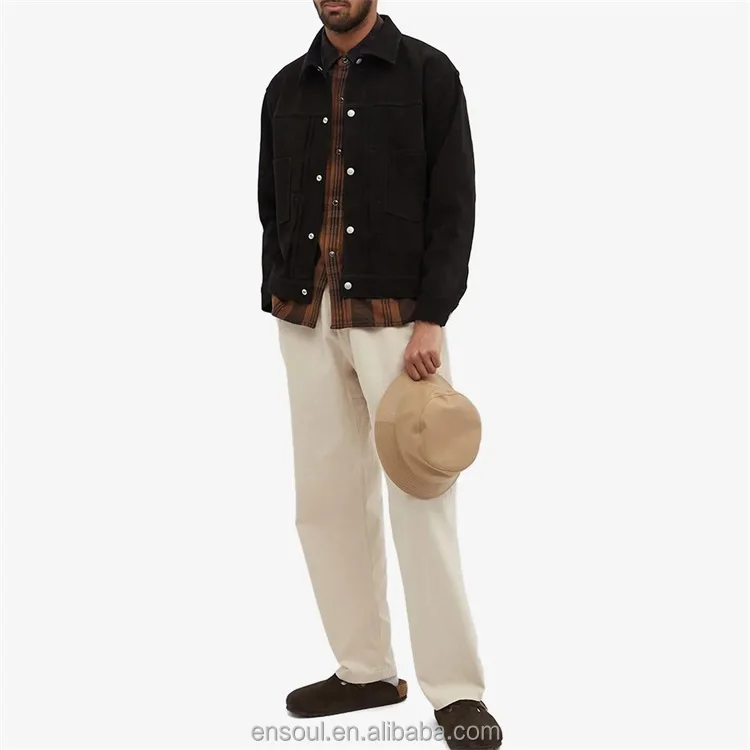 OEM Custom square collar 2 front pockets goat suede leather jacket for men