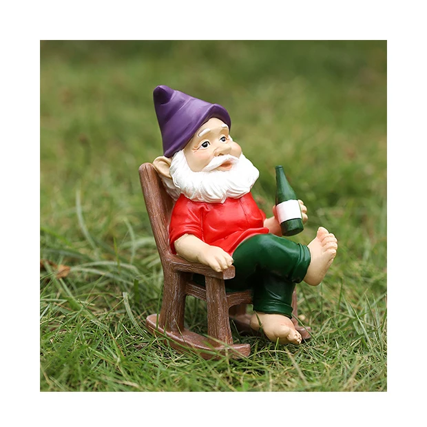 Manufacturers wholesale garden ornaments foot rocking chair dwarfs cartoon rural resin crafts yard ornaments