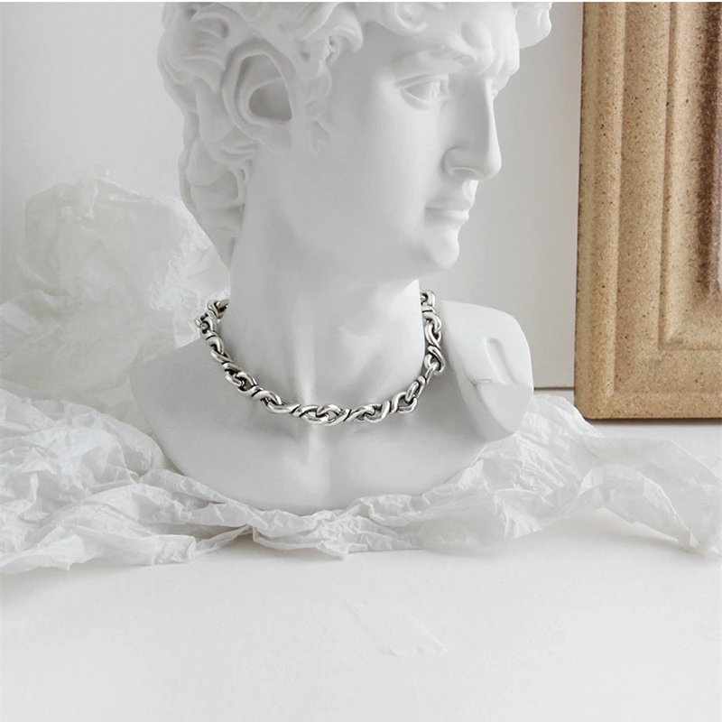 Korean 925 Sterling Silver Jewelry Bracelet Normcore Retro Antique Finish Personality Wild Link Chain