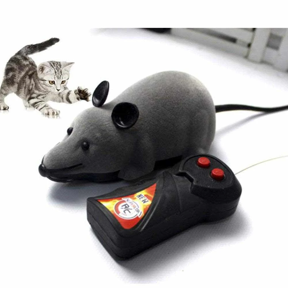 Drop Shipping 2 channel Electric Wireless Remote Control Mouse Funny High Simulation Rat Cat Plush Wool Shell Toy For Pet Dog