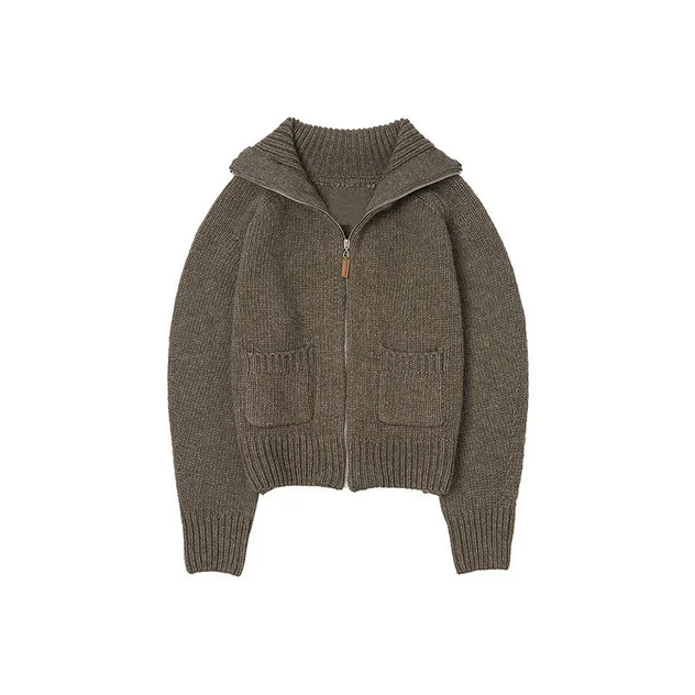 Hot Sale Womens 100% Wool Zip-up Cardigan For Top Knitwear Sweater