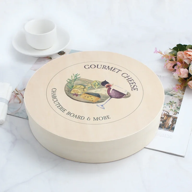 Customized Cheap Round Wooden Balsa Cheese Gift Box Candy Fruit Lunch Bento Box Wooden Packaging Box