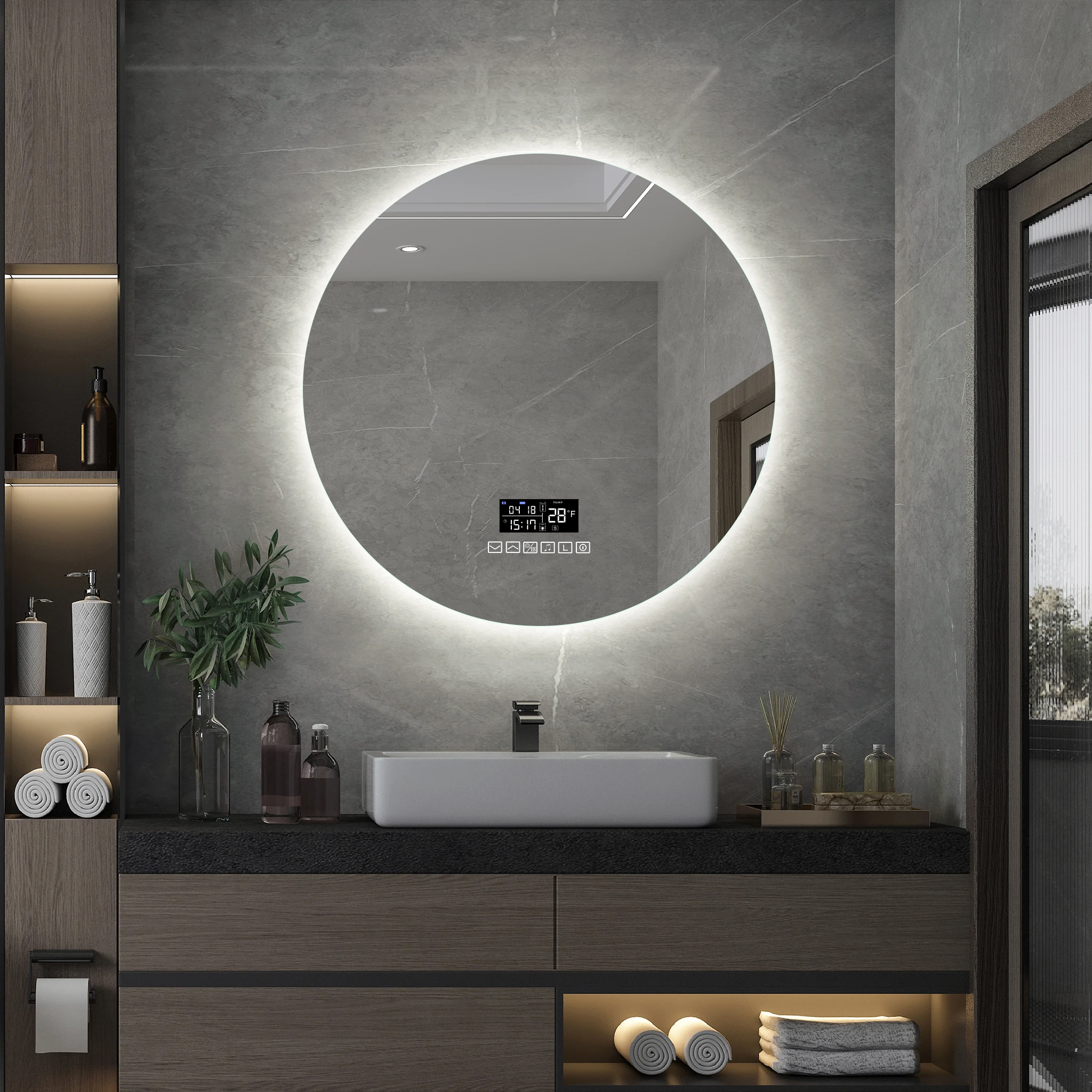 Modern Round Led Bathroom Mirror Bluetooth Multi-functions Smart Mirror for Home/Bathroom