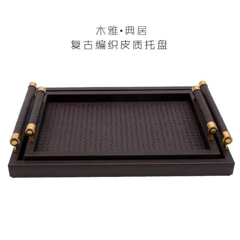 Decorative Coffee Table High Quality Rustic Wooden Serving Tray With Modern Black Metal Handles For Living Room Farmhouse