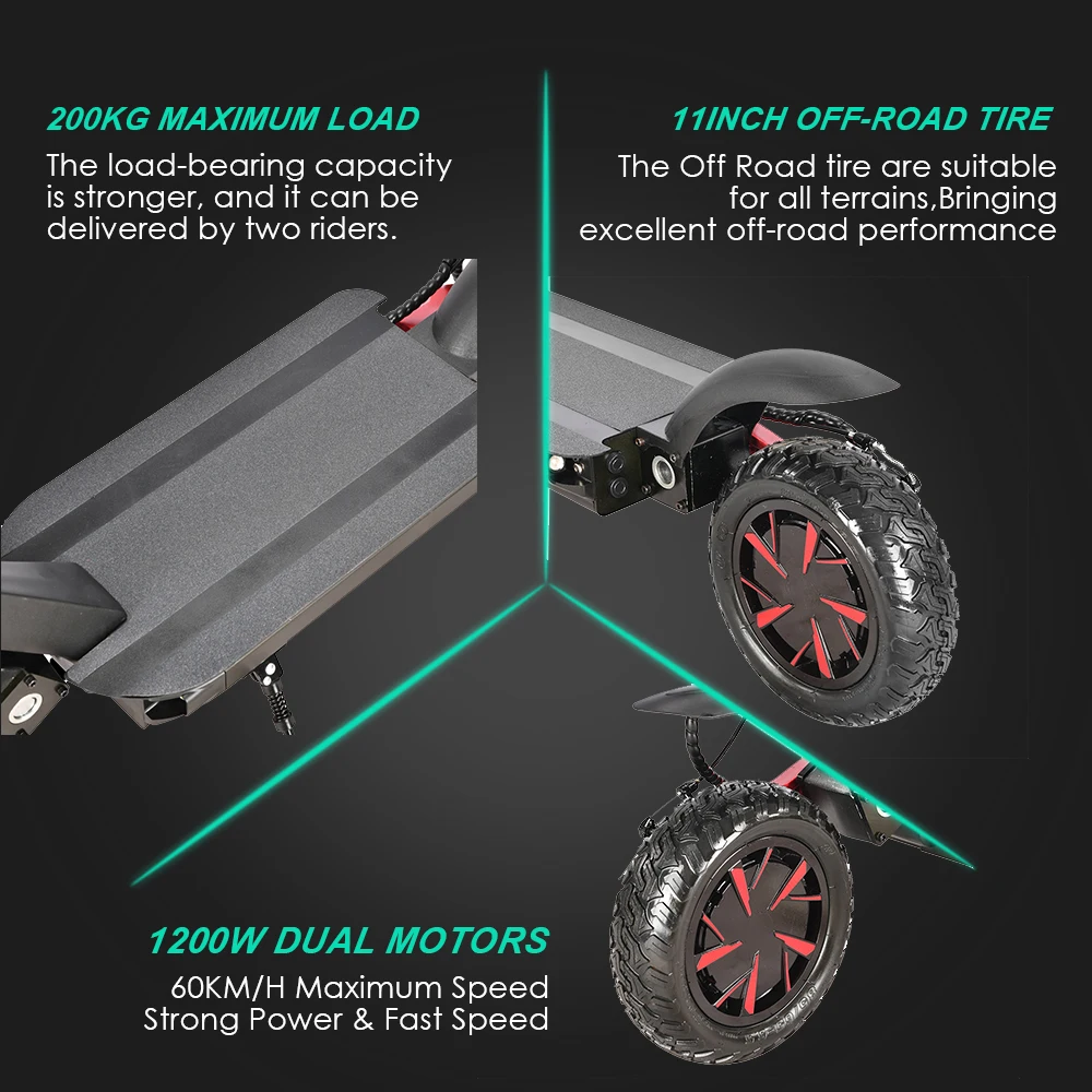 Ready To Ship Good Quality 52V 60V 1200W Dual Motor Electric Scooter With Single Rocker Arm Design