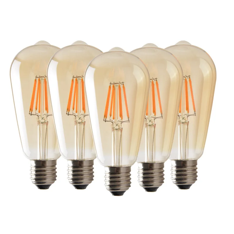 Оптовая продажа персонализированная Светодиодная лампа Edison в стиле ретро 6 упаковок янтарная лампочка ST64