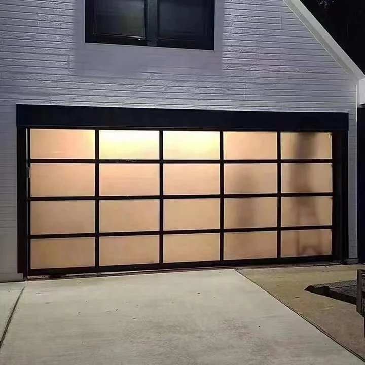 Luxury Impact Tempered Aluminum Alloy Glass Framed Garage Door Modern Well Insulated Commercial Glass Garage Doors for Homes