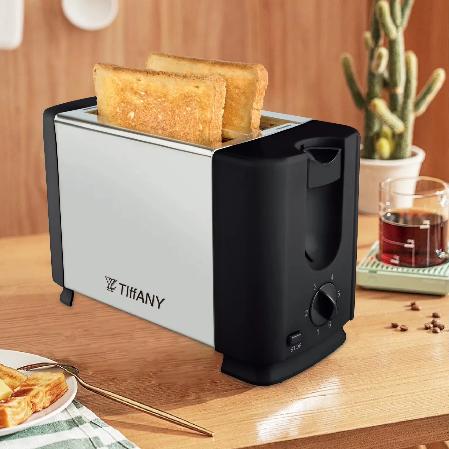 2 Slices Automatic Bread Toaster Household Breakfast Maker Fast heating Stainless steel Toaster Oven Baking Cooking