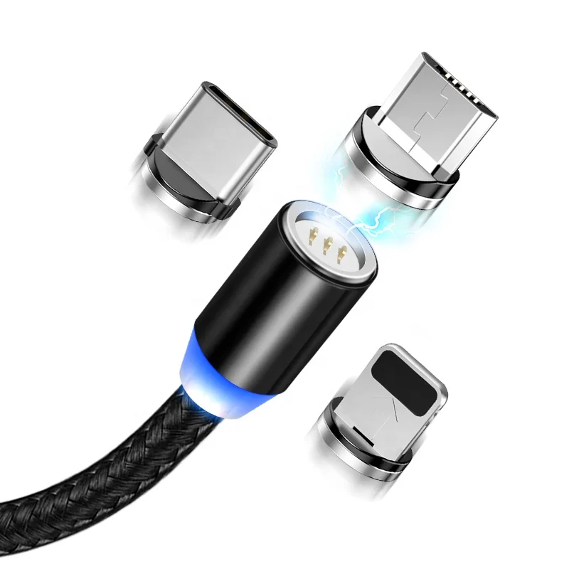 
1 м 3 в 1 Магнитный 3A Кабель Micro/Type C/8 pin USB светодиодный индикатор металлический Магнитный зарядный кабель для iphone, телефона Android 