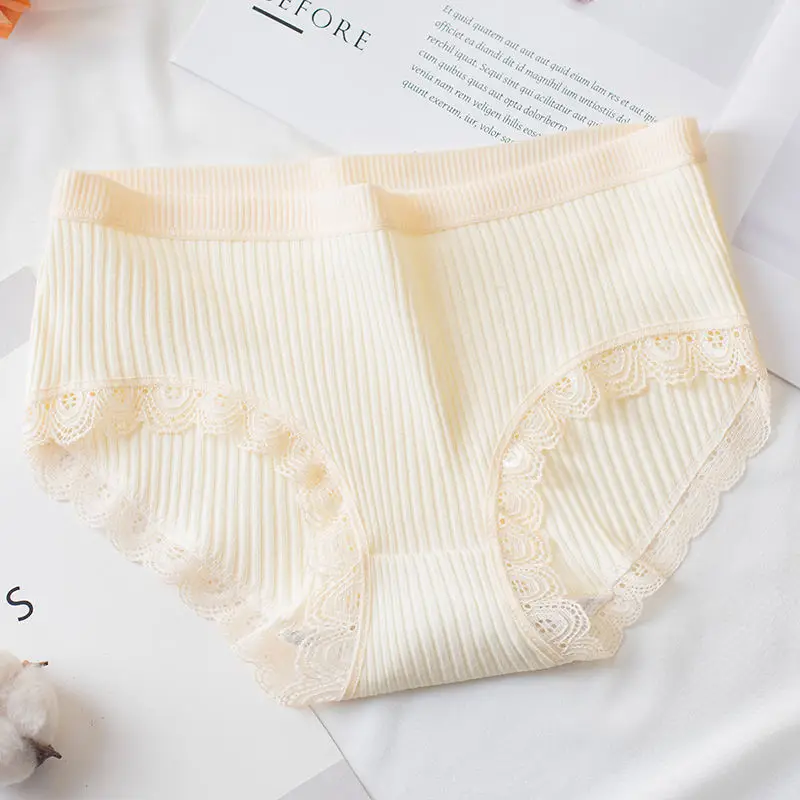 
Algodon comfortable lady undies with lace leg middle waist ribbed women panty 