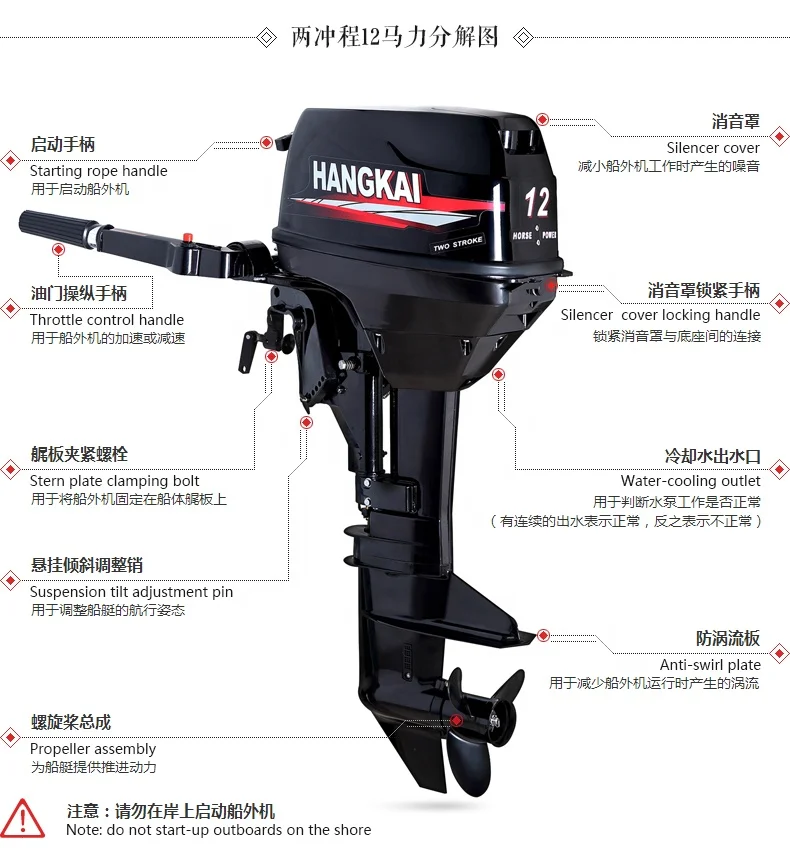 HANGKAI 2 Cylinders 2 Stroke 12HP Gasoline Boat Engine Outboard Motors for Sale