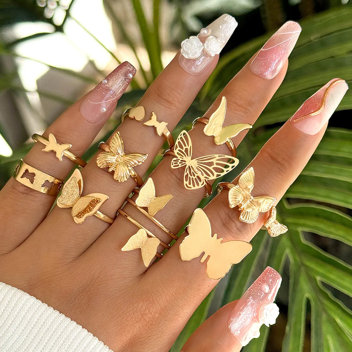 gold cheap Butterfly open multi-articular ring set gold plated rings wholesale  N2405120