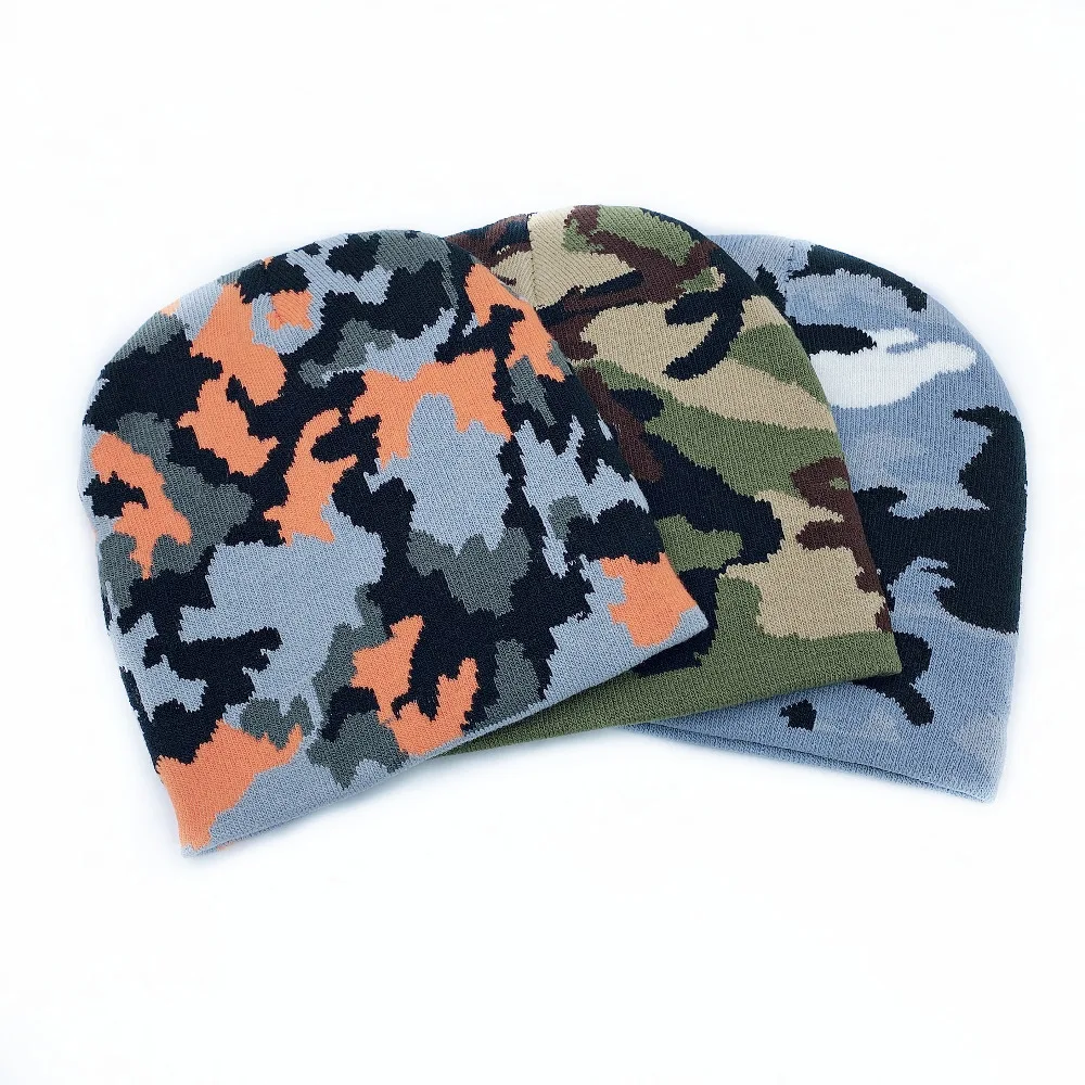 Customized wool knitted Camouflage hat outdoor double thickening Army Fan warming beanies Manufacturer wholesale