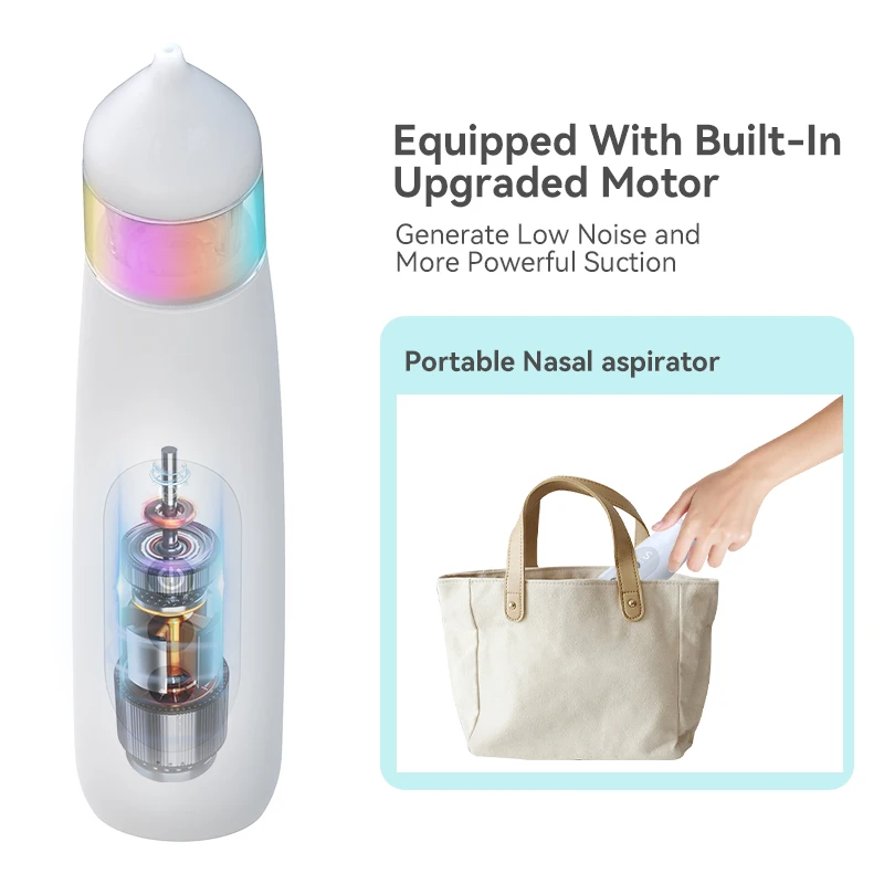 Portable 65kpa Built-in Music & Light Soothing 5 Suction Levels Newborn Nose Sucker Food Grade Baby Nasal Aspirator for toddlers
