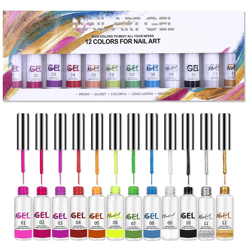 Nail Art Gel Kit 12 colors/Set Summer Light Color Gold Silver Mirror Effect Nail Polish Gel Set White Painting Gel