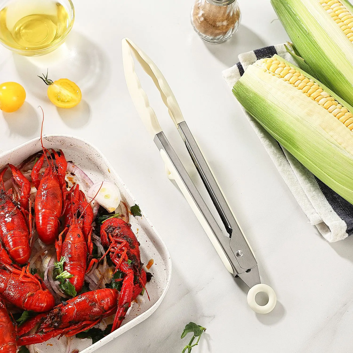 nylon tong with holder silicone food tong  stainless steel handle kitchen tongs white food grade