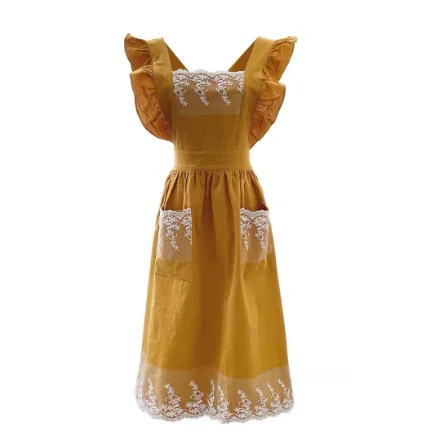 Yellow Lovely lolita style 100% cotton apron with ruffles kitchen aprons for women