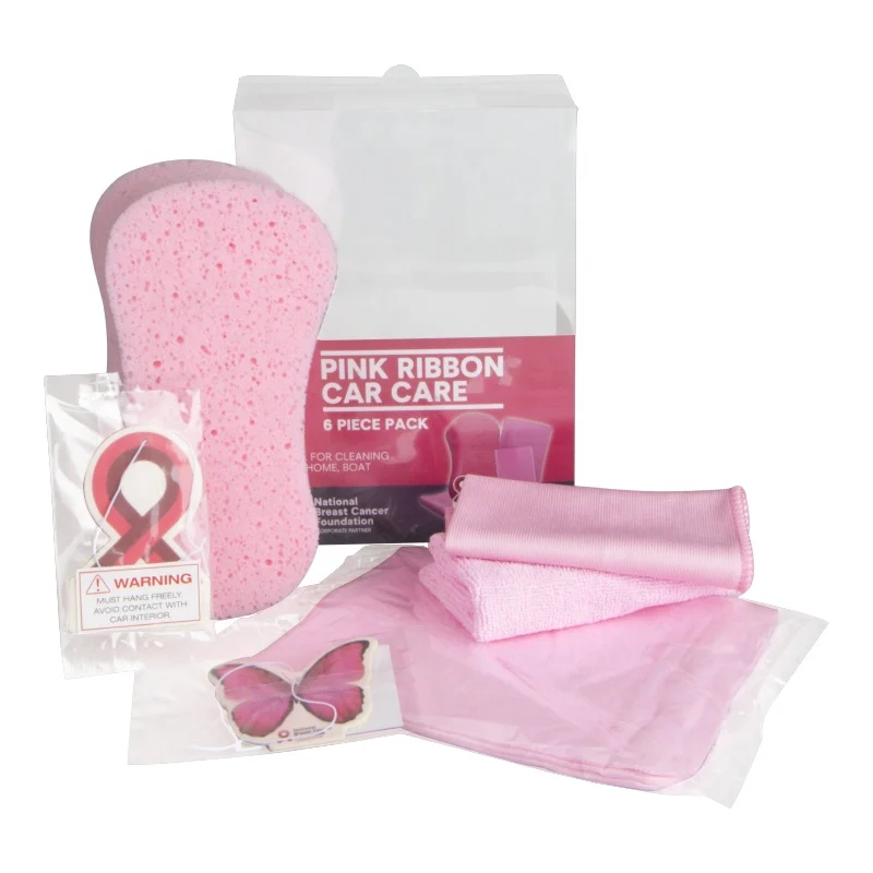 6 pieces pack Pink  Ribbon Car care set for gift and Promotional (1600342194884)