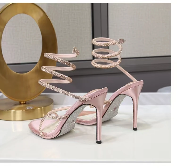 2024 latest arrival Dubai African American women sexy elegant sandals rhinestone pattern high heels slip on thin heeled shoes