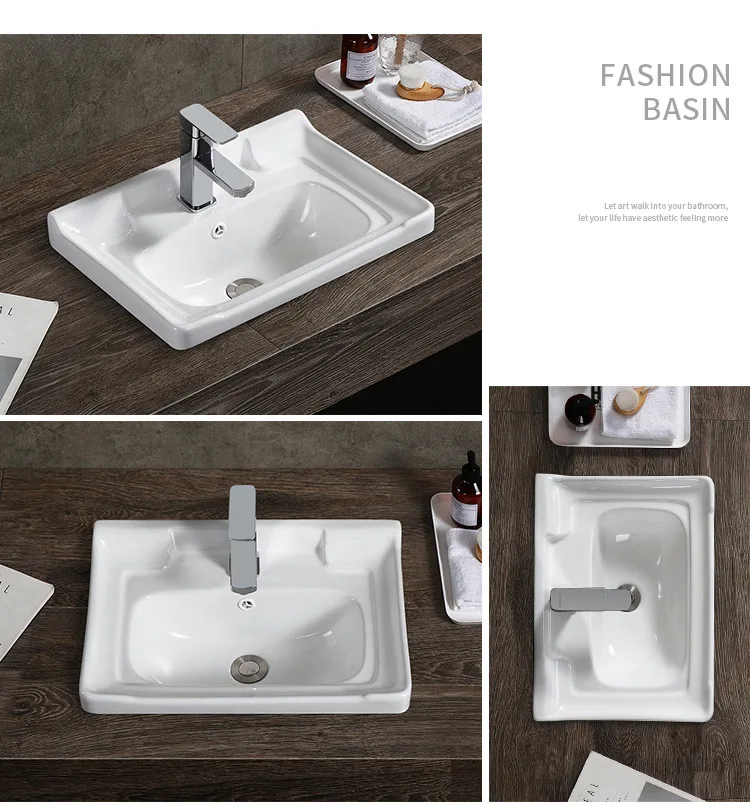 Factory Direct Sales Rectangle Sink Bathroom Vanities Ceramic Wash Basin Cabinet basin