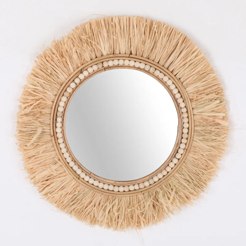 Customized Home Decoration Mirror  Hot Selling Handmade Raffia Mirror for wall art home decor