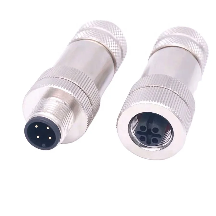 M12 4Pin A Code Screw Joint Termination Straight Male Female Field Wireable Assembly Cable Waterproof IP67 Connector