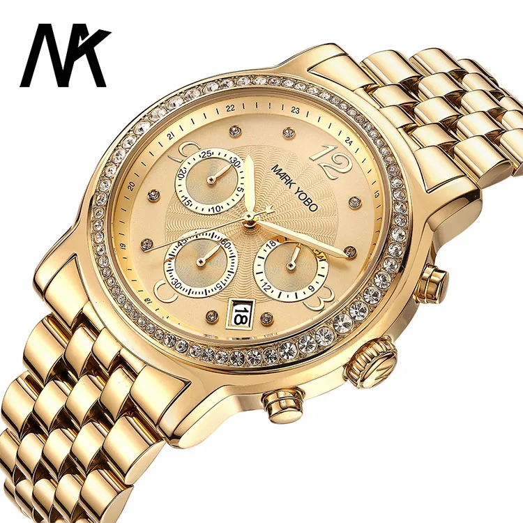 Китайский производитель OEM Роскошные водонепроницаемые золотые часы из нержавеющей стали на заказ