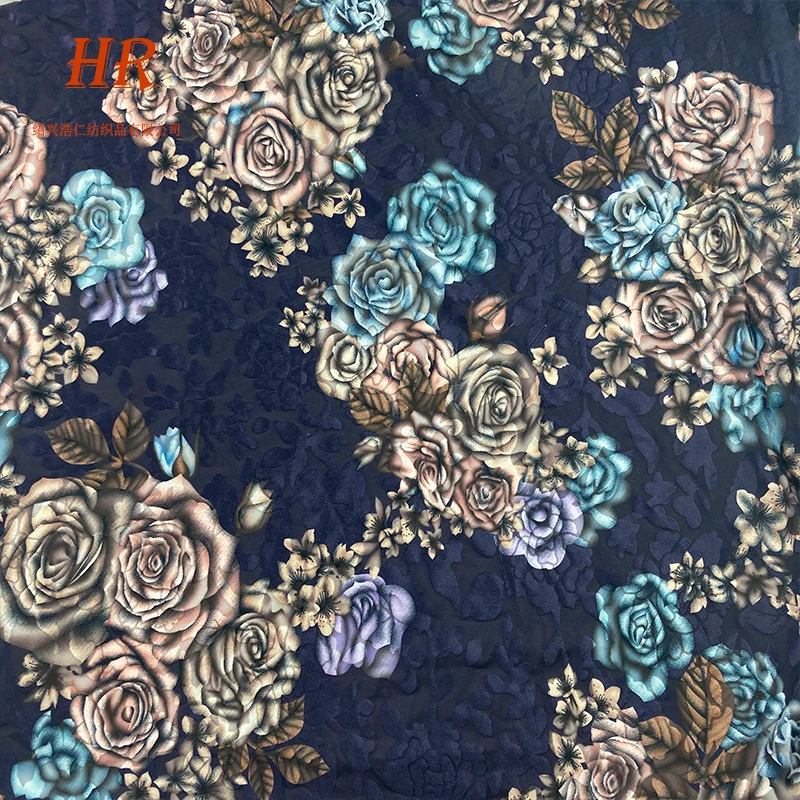 SHAOXING Luxury design flower design soft touch burnout knit digital print polyester korea velvet fabric