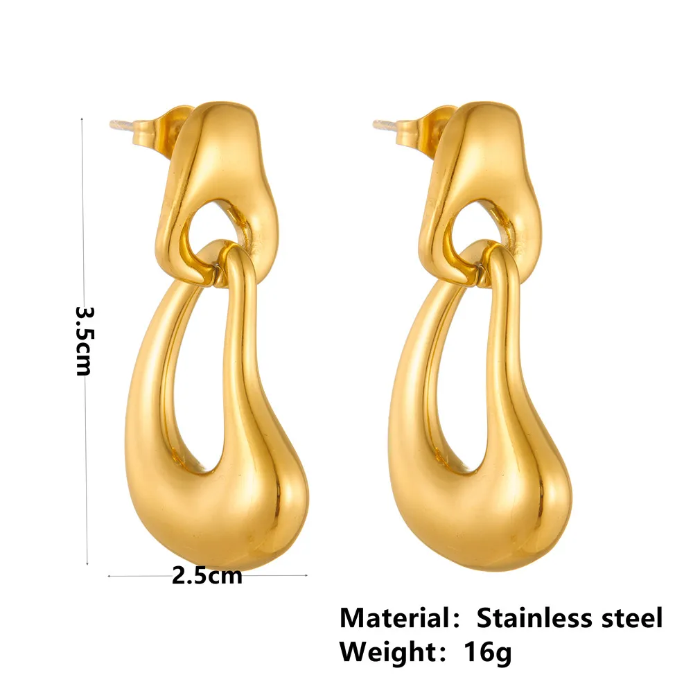 2024 Vintage Style Stainless Steel 18K Gold-Plated Double Ring Earrings for Women with Irregular Shape and Bezel Setting