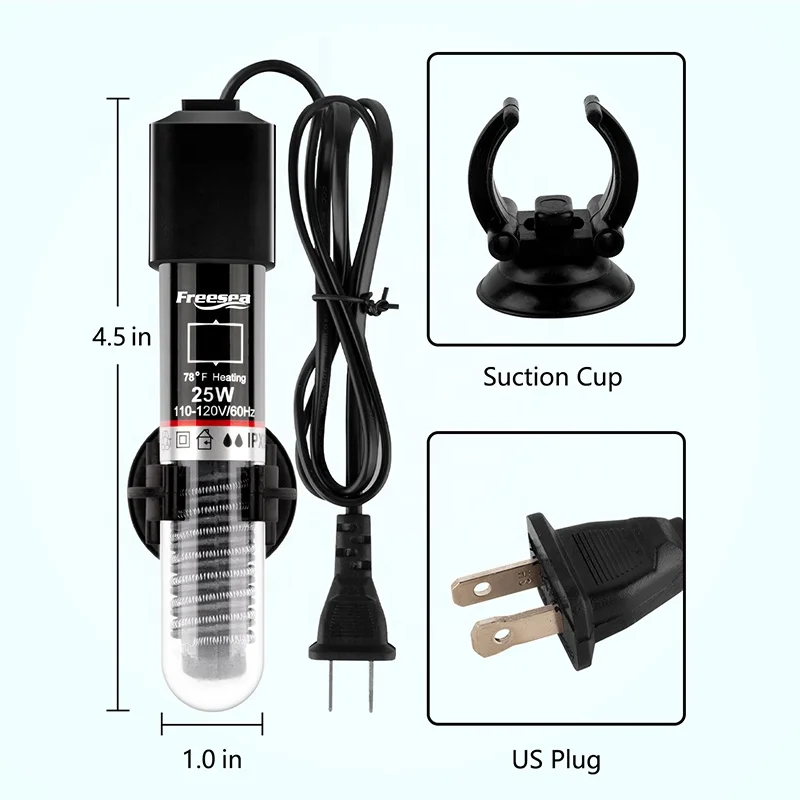 Freesea Stocked FS-110 Aquarium Heater 25W 50W 110V 120V 240V 50HZ 60HZ Submersible Aquarium Heating Rod For Small Fish Tank