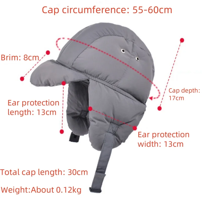 Down Cotton Lightweight Winter Warm Beanie Hats Ear Flaps Cycling Ski Cap Russian Ushanka Puffy Trapper Hat