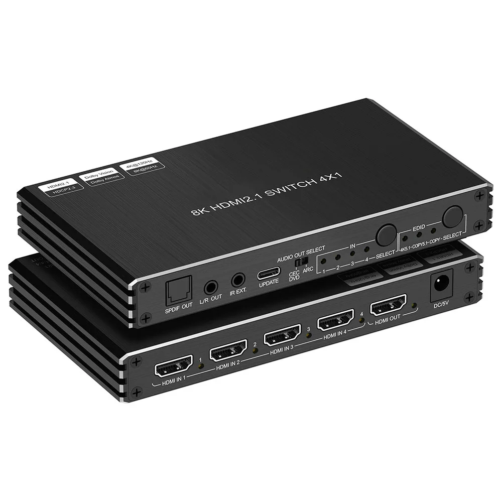 4 Port Hdmi Switch  HDMI 8K60Hz with EDID ARC, 4 PCs 1 Monitor Support USB 3.0 Audio Out 4x1 KVM Switches