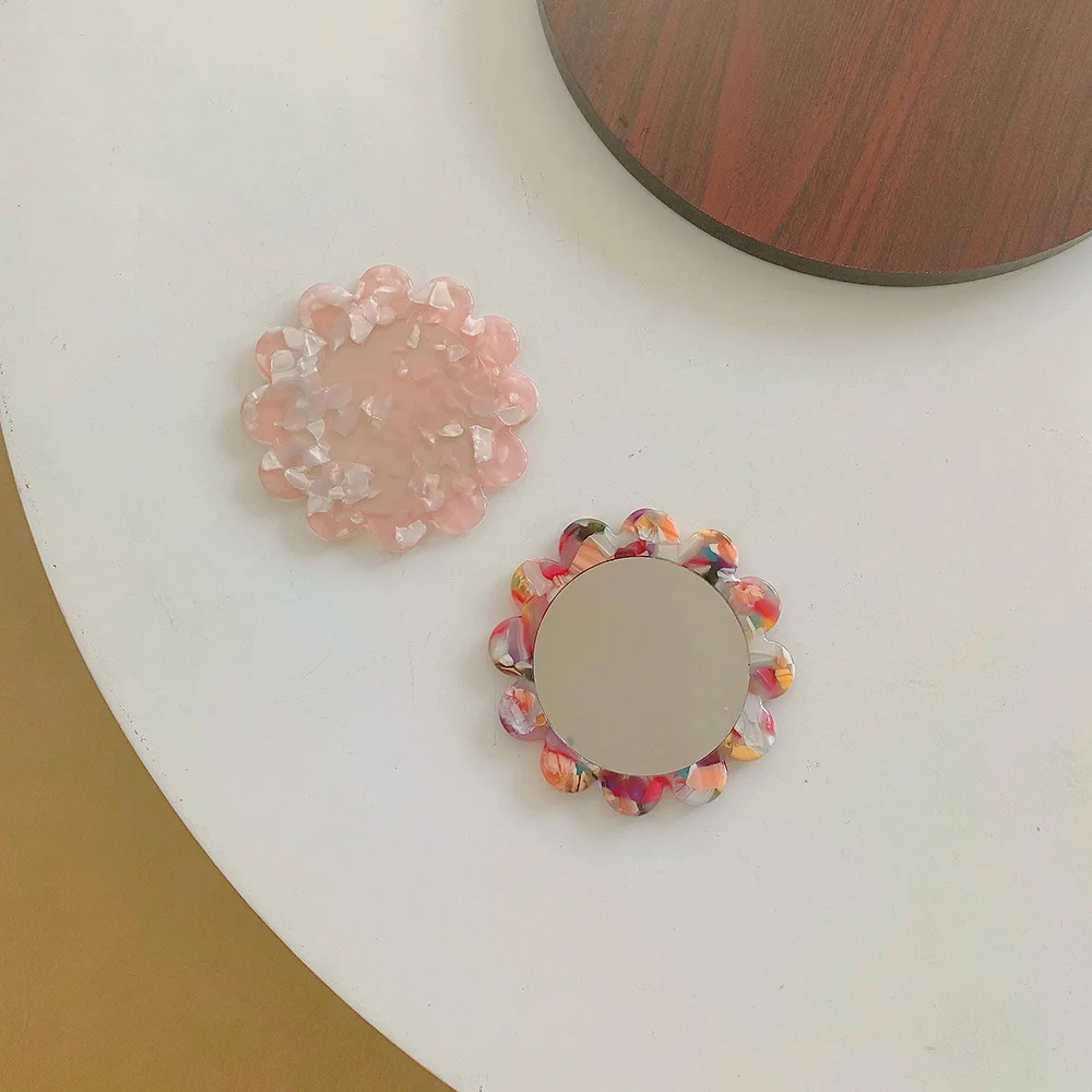 Portable Makeup Mirror Acetic Acid Flower Shaped Summer Mini Hair Accessories