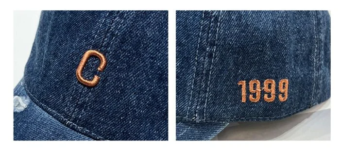 Custom Embroidered Washed Denim Jean Distressed Made Worn Out Baseball Cap Hat