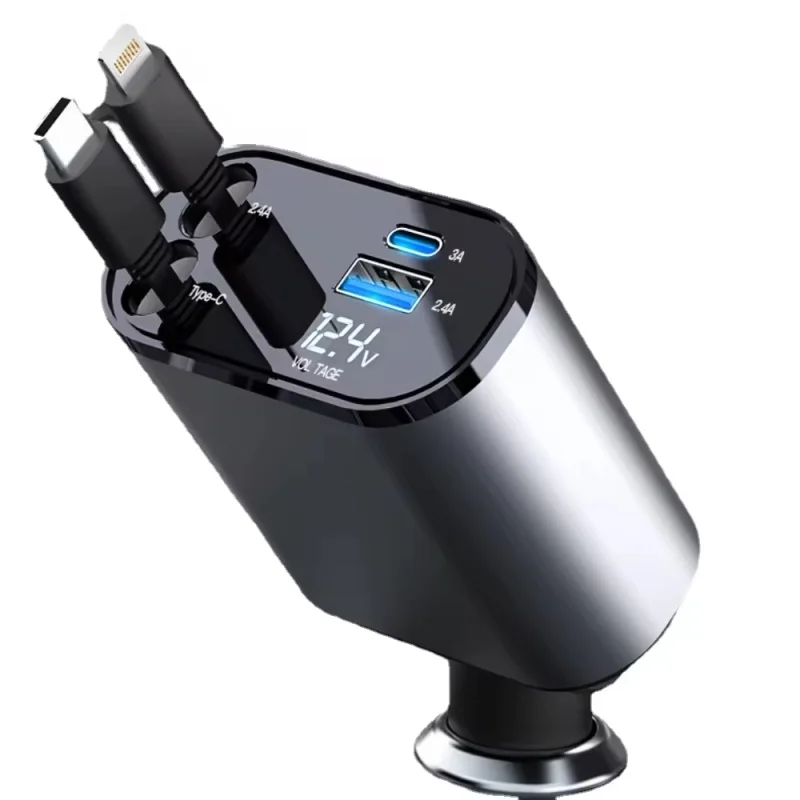 2024 new HY  Retractable Car Charger  100W  120W 4 in 1 Fast Car Phone Charger For Chargeur de voiture Cargador de coche