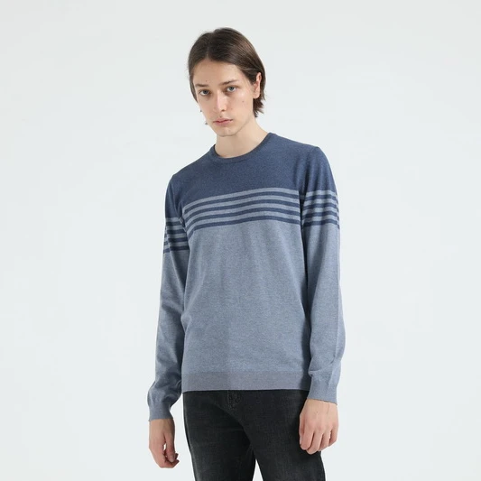 mens sustainable quality striped plain knitted sweater basic pullover long sleeve knitwear