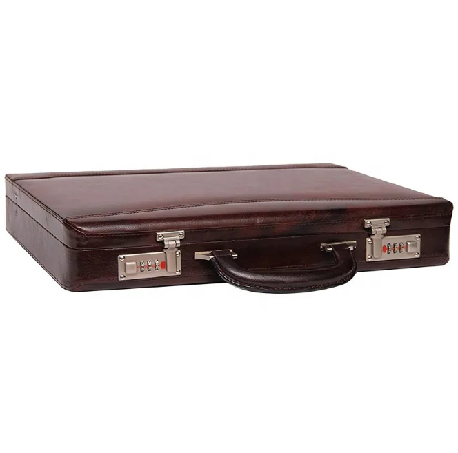 Brown Pu Leather Attache Case for Men Women Thin Briefcase with Combination Lock For Laptop File Pens