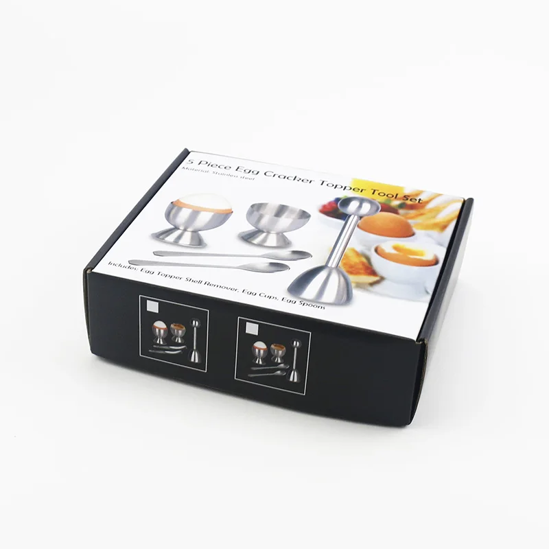 Egg Cutter Topper Set Egg Cracker for Soft & Hard Boiled Eggs Include 2 Egg Cups, 2 Spoons, 1  Eggs Topper Cutter