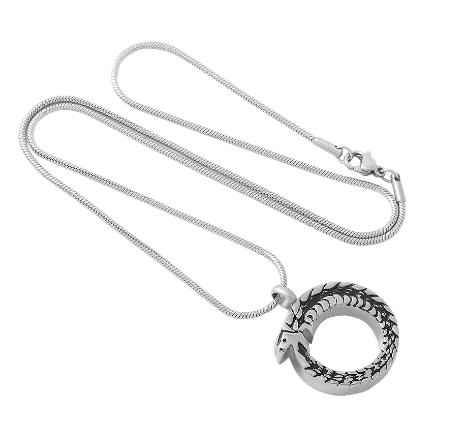 Rebirth Snake biting its tail 316L Stainless Steel Pendant Souvenir Necklace Ashes Cremation Urns Jewelry Keepsake Gifts