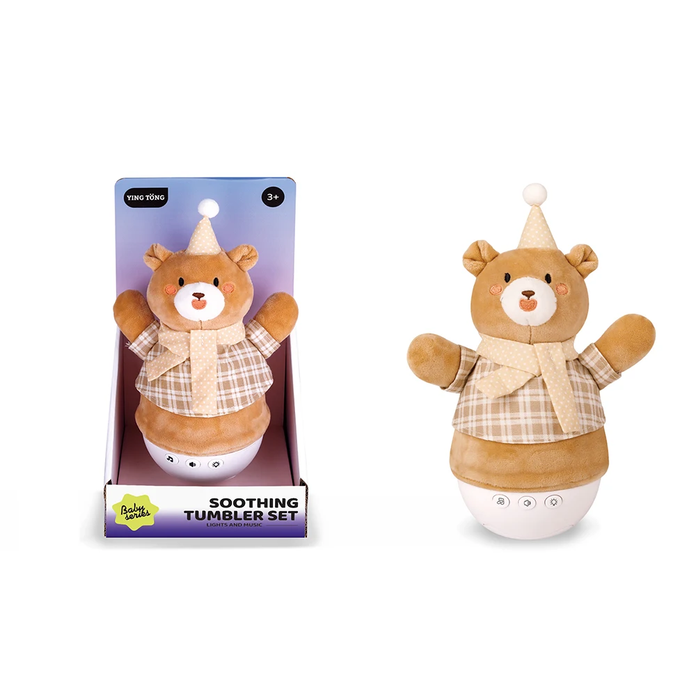 High Quality Animal Sleep Soothing Doll Musical Bear Toy With Music and Light Baby Plush Tumbler