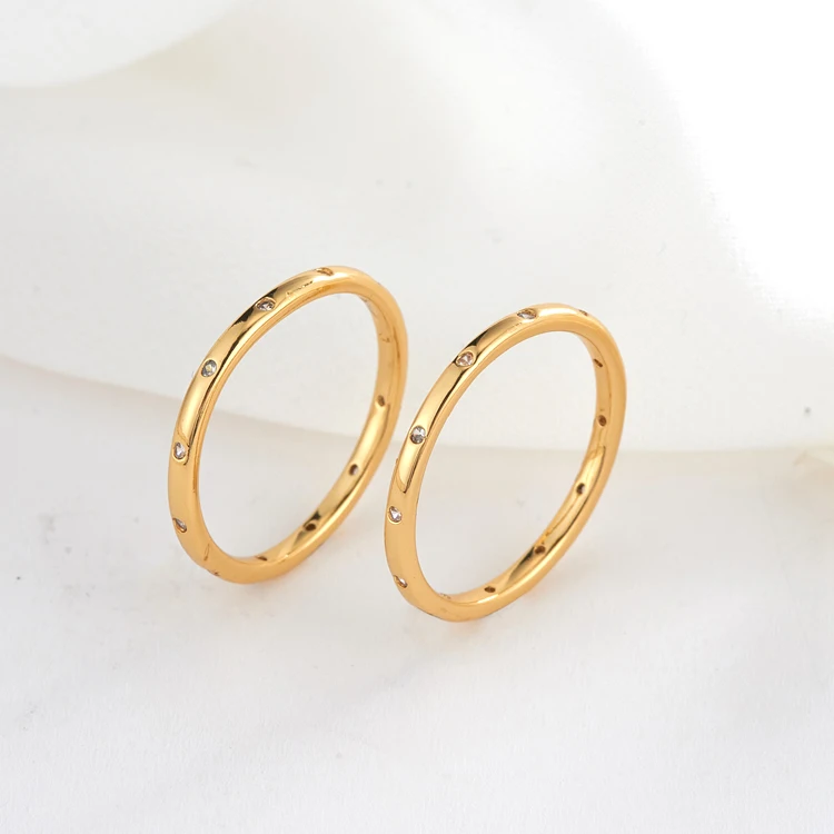 Wholesale CZ 14K Gold Plated Brass Thin Finger Ring