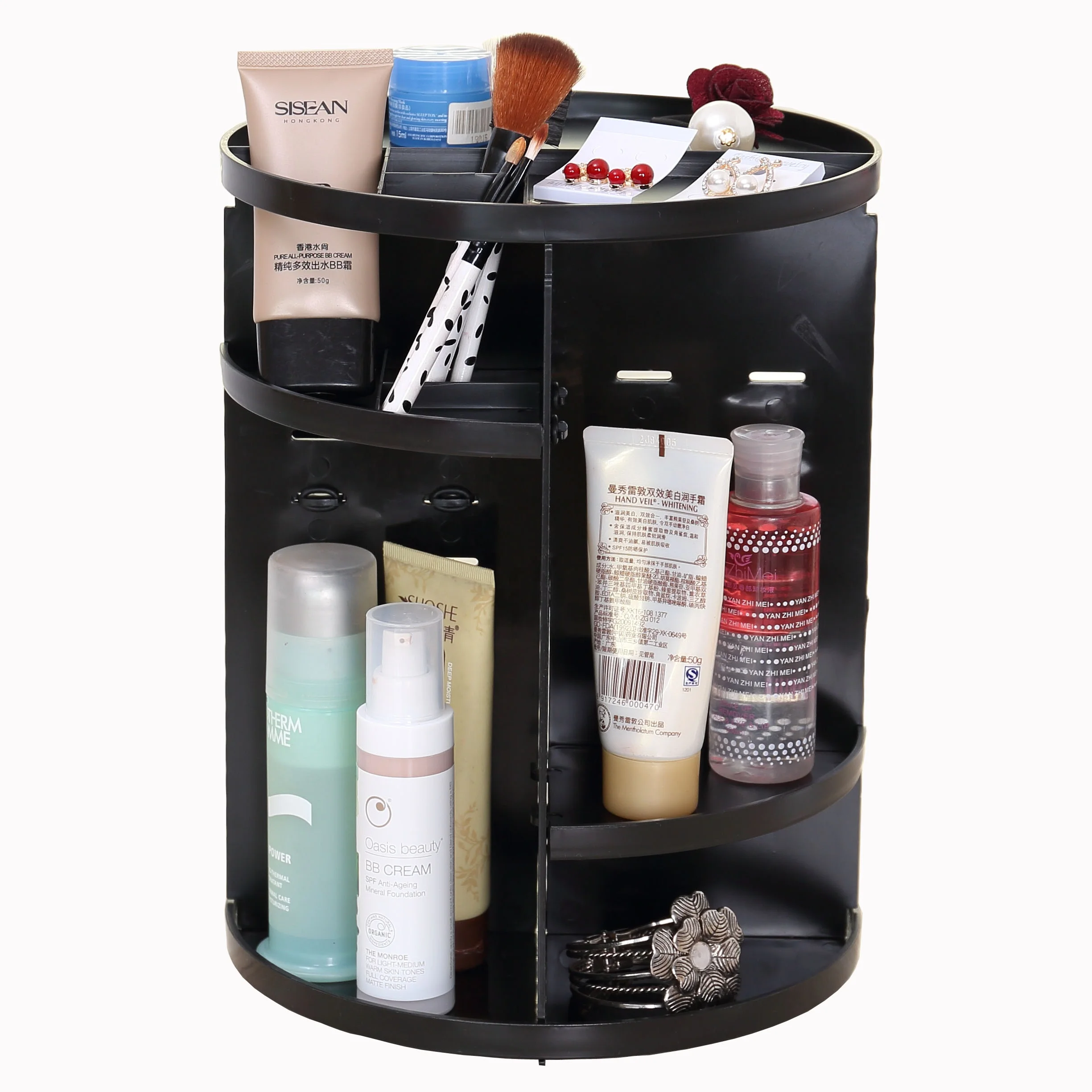 Пластиковый вращающийся на 360 градусов Органайзер для макияжа с регулируемой и большой емкостью,