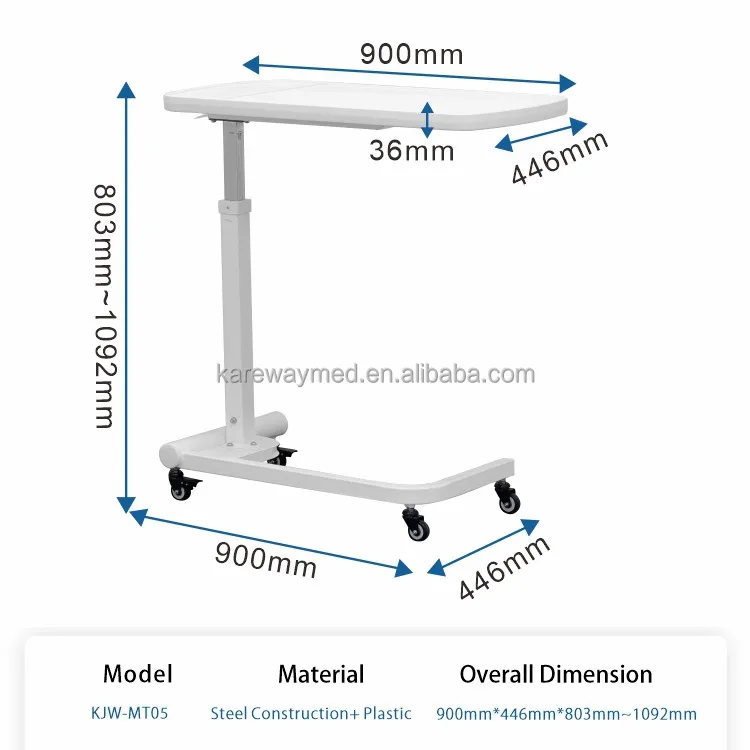 Hospital Style Heavy Duty Steel Frame Multi-purpose Standard Over Bed Table For Hospital