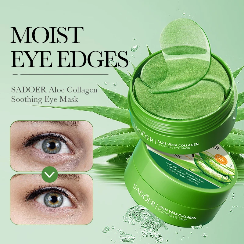 OEM ODM SADOER Organic Aloe Eye Masks Anti Wrinkle Collagen Soothing Remove Dark Circles Moisturizing Eye Mask Skin Care