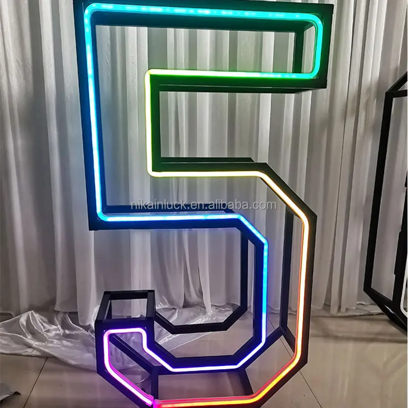 Оптовая продажа 3d гигантские неоновые огни буквы железная металлическая рамка день рождения цифры для свадьбы