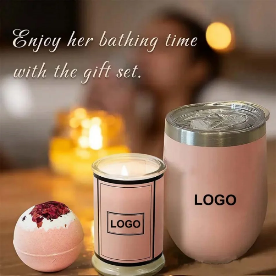 OEM Custom Spa Birthday Aromatherapy Gift Stainless Steel Tumbler Scented Candle Handmade Soap Bath Bombs Kit for Women Gift
