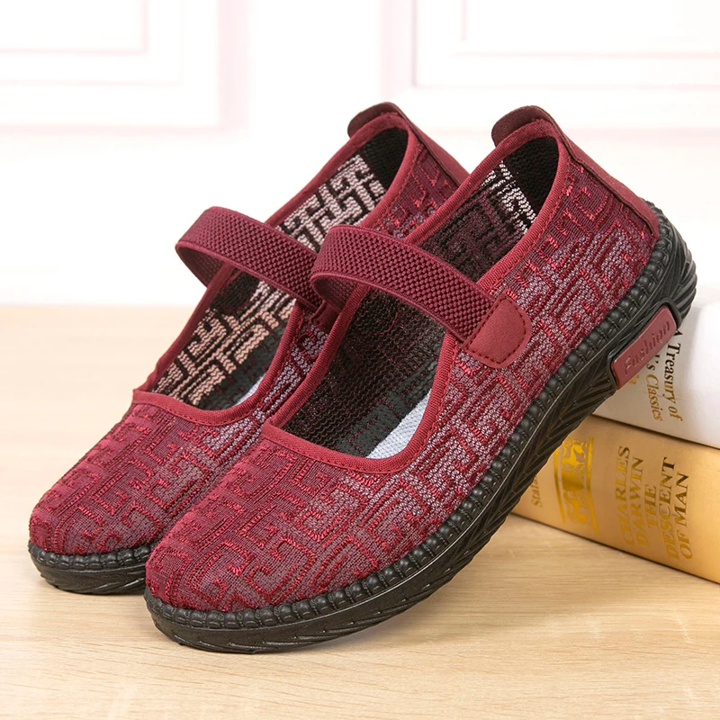 L5 Summer New Middle-aged and Elderly Soft Soles Non-slip Flat Shoes Female Shallow Mouth a Foot Pedal Net