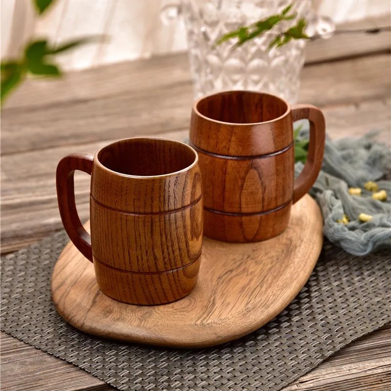 Wooden Beer Mug Water Cup Oak Wood Style Classic Antique High Quality for Bar Party and Home Use