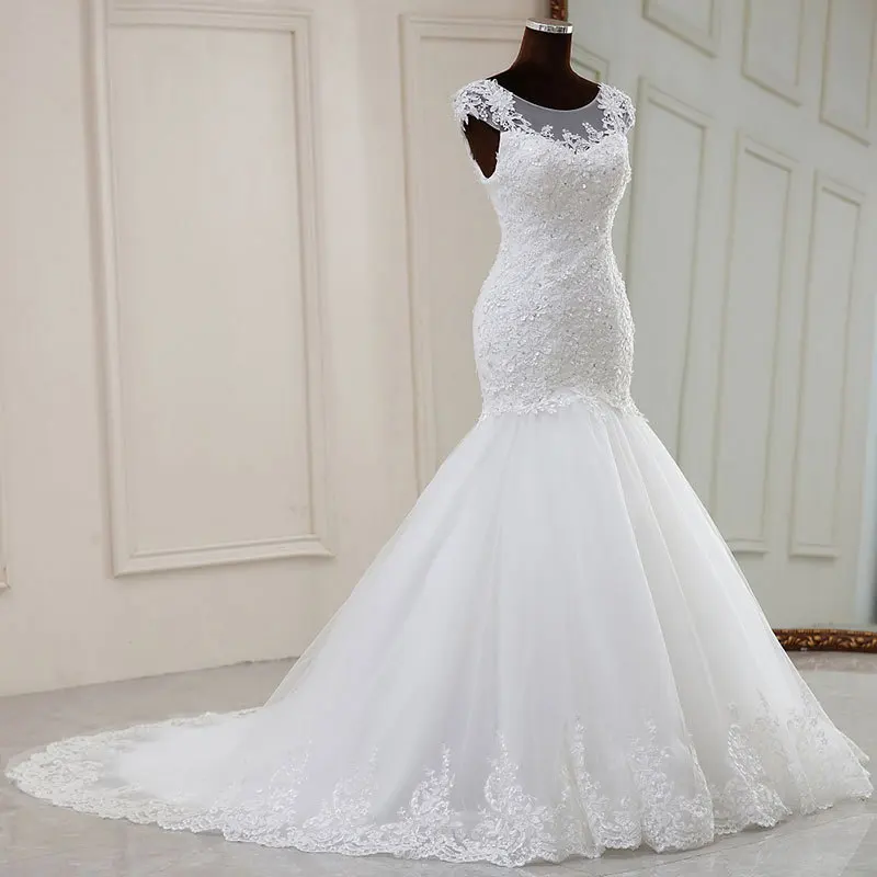 New Production Plus Size Sequin Pearl White Fashion Vestido De Noiva Bridal Tulle Mariage Women Wedding Dress